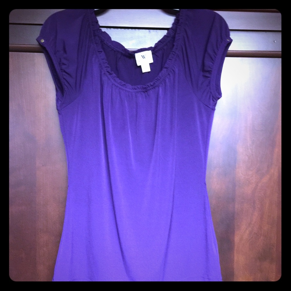 Purple blouse with button detail on cap sleeves